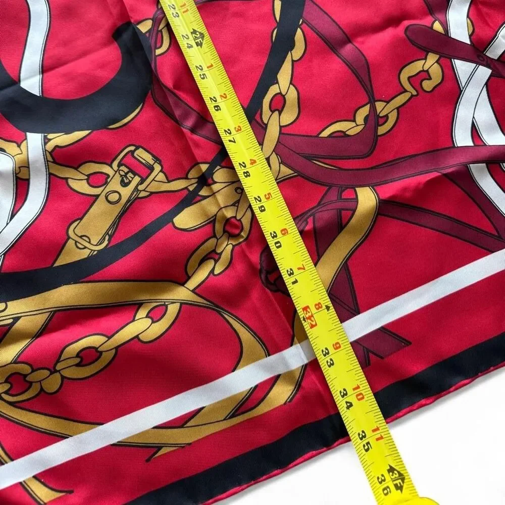 Vintage Silk “E” scarf with gold chain accents | Royal Red silk scarf est 1980